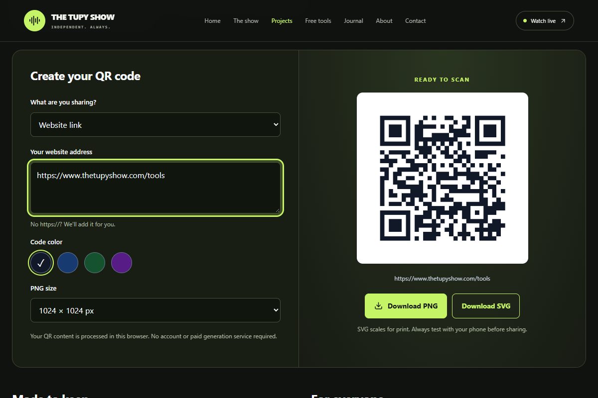 QR Generator with a website link and a generated code